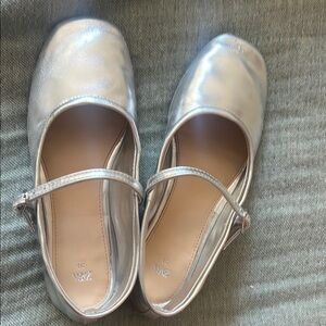 Zara Silver Mary Jane Flats